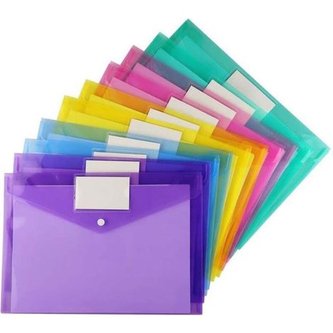 Pochette Documents, 10 Pochettes A4 5Couleurs Différentes, Avec Bouton-Pression et Pochette Pour Cartes de Visite,pour le Classement (1/4)