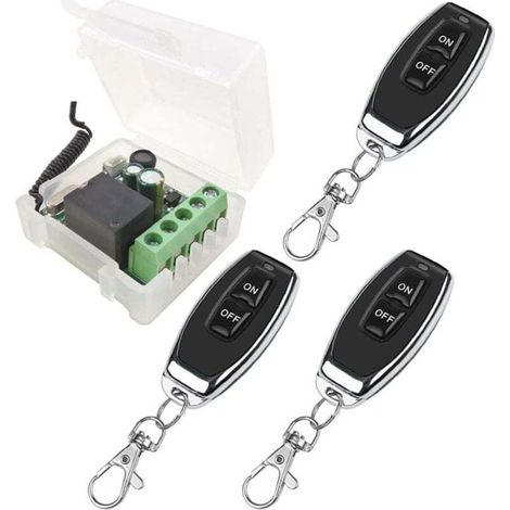433-MHz-Funkfernbedienungsschalter 230 V, 220 V, 240 V, 1-Kanal-Funkrelais-Empfänger mit 3 Fernbedienungssendern, potenzialfreie Kontakte, Relais-Controller – Crezuo – Crezuo