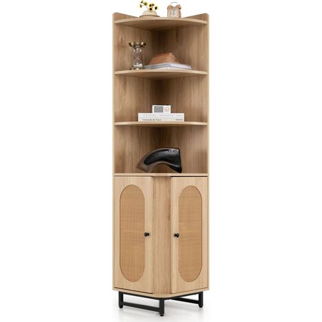 COSTWAY PE Rattan Corner Cabinet 172 cm Tall Corner Bookcase with 2 Doors (1/5)