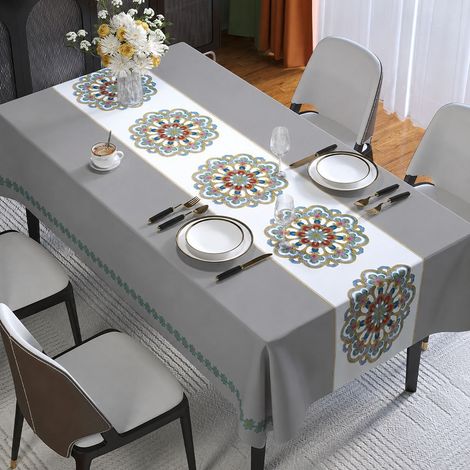 Nappe de table style américain rétro motif floral gris brodé 110x160cm - Résistante à l'eau et aux taches (1/3)