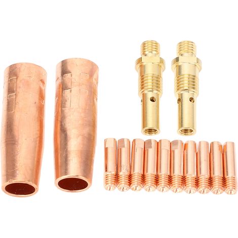 14 consommables pour pistolet de soudage : 11 à 35 électrodes de 9 mm, 21 à 50 buses à gaz de 1/2 pouce, 35 à 50 diffuseurs en laiton pour poste à souder MIG (1/5)