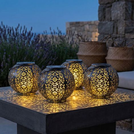 4x Solar Hängelampe LED Gartenlampe Dämmerungssensor Schwarz Akku H 17 cm (1/5)