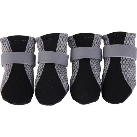 4pcs Chaussons pour chien, semelle en caoutchouc antidérapante, bandes réfléchissantes ajustables, protection pattes extérieur (1/5)