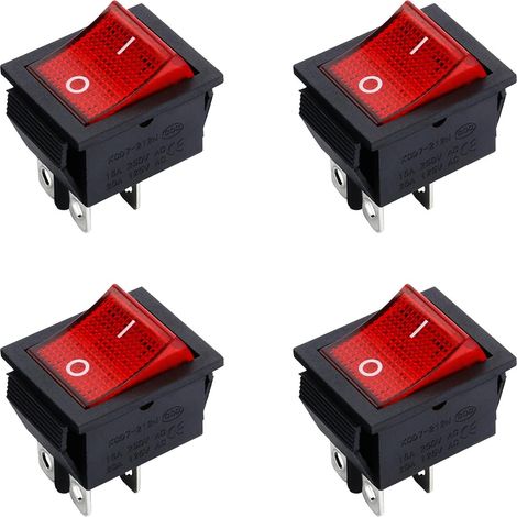 4 Pcs Interrupteur a Bascule ON OFF ON,16A 250V 20A 125V AC avec Lumière Rouge,4 Broches 2 Positions Boutons Interrupteur,Interupteur à Touche Basculante d'alimentation Rectangulaire KCD,Toggle Switch (1/5)