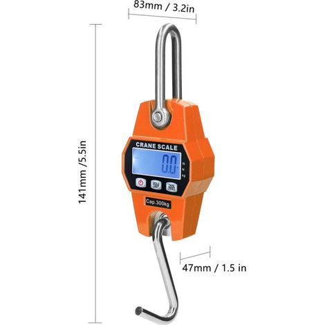 Balanza digital para grúa SJLERST, balanza electrónica colgante de 300 kg (660 lb), balanza industrial colgante con sensor preciso, mini balanza LCD portátil con gancho para granjas y plantas de caza. (1/3)