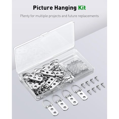 Picture D Hooks with Screws Hardware for Hanging Objects Double Hole Hooks D-Rings for Frames Paintings Mirrors and Clocks (1/4)