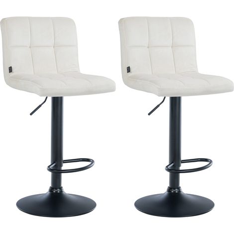 Juego de 2 taburetes de bar en terciopelo color crema con costuras decorativas en metal negro, pie de trompeta 100004395