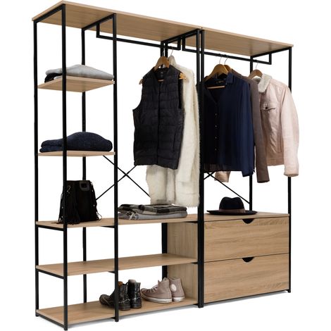 Armadio componibile con doppio guardaroba, ripiani e 2 cassetti L. 170 cm DETROIT design industriale (1/5)