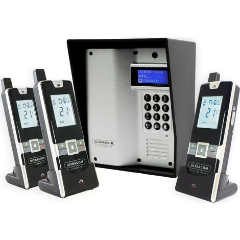 Interphone 600 mètres sans-fil longue portée autonome digicode écran LCD - UltraCOM3 ARGENTÉ visière noire + 3 combinés (1/5)