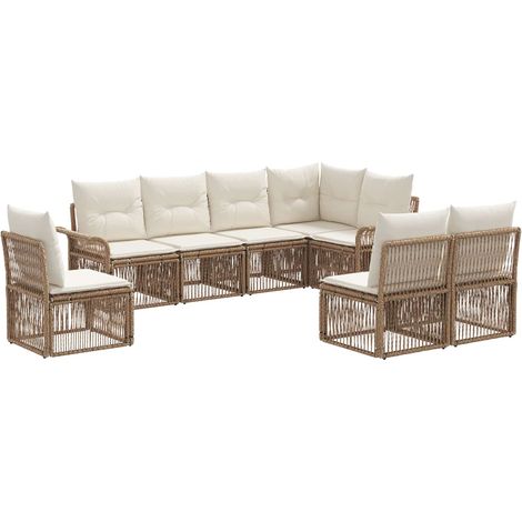 Gartensofa-set 8 pcs Beige Poly-Rattan vidaXL