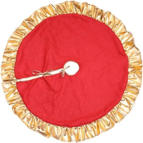 Jupe d'arbre de Noël rouge, 90 cm Jupe d'arbre de Noël en peluche rouge et dorée Support d'arbre de Noël Ornements d'arbre de Noël Décorations de vac (1/4)