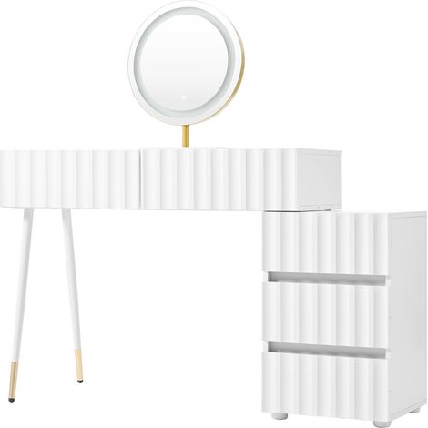 Toeletta bianca con specchio LED e 5 cassetti HOMVRA (1/5)