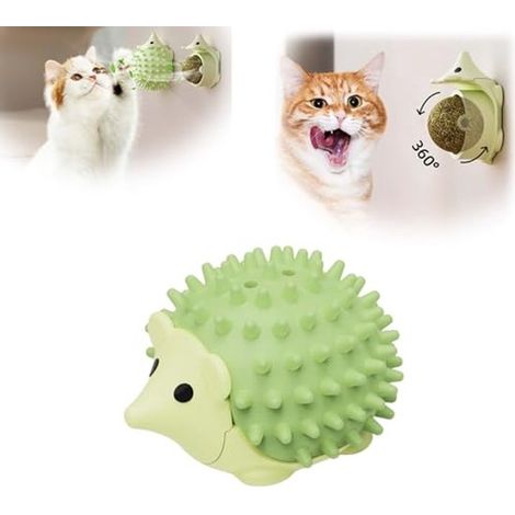 Juguetes para gatos - Juguete 2 en 1 para gatos - Poste rascador, juguete de pared y pelota giratoria de 360 grados con hierba gatera verde (1/5)