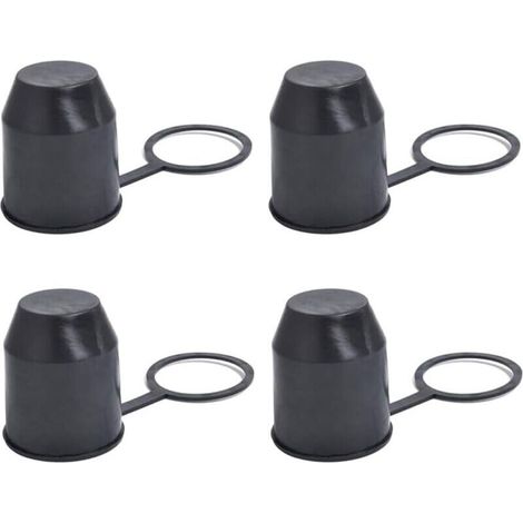 ALLIANDISLot de 4 capuchons de protection pour attelage de remorque avec anneau de sécurité pour voiture, camping-car (noir) (1/4)