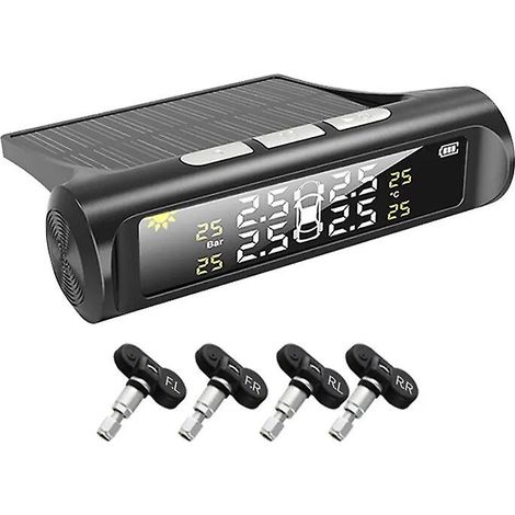 Système de surveillance de la pression des pneus TPMS pour voiture via USB, alimentation solaire, écran LCD numérique, système d'alarme de sécurité automobile, capteur de pression (interne). (1/5)