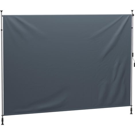 Store banne à fixation par pince avec manivelle, réglable en hauteur, à bras articulés, sans perçage, 350 cm de large, gris foncé (1/5)