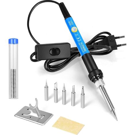Fer a Souder Etain de Précision avec Support et Interrupteur ON/OFF, Temperature Réglable 200450℃, 9 en 1 Kit, 5 pointes, fil à souder (1/5)