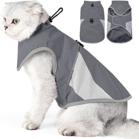 Hunde- und Katzenmantel, wasserdicht und warm, reflektierende Sommerkleidung, wasserdicht, winddicht, für kleine, mittelgroße und große Hunde, Grau, M (S, Grau)