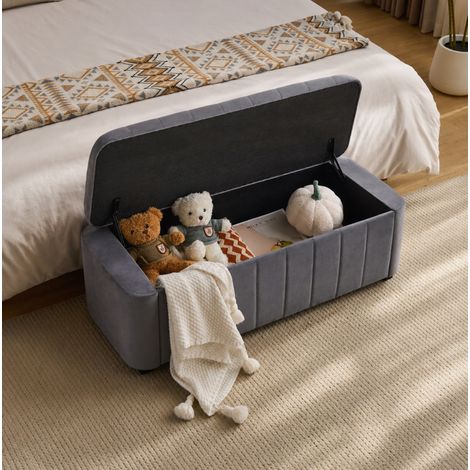Panca contenitore imbottita in velluto 132x47x44 cm grigio scuro HAVRYA (1/5)