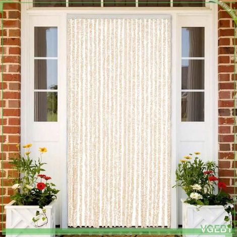 377345 Rideau anti-mouches beige et blanc 100x230 cm chenille (1/5)