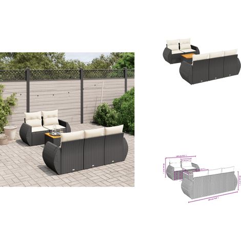 6-tlg. Garten-Sofagarnitur mit Kissen Schwarz Poly Rattan - Gartenmöbel - Outdoor Möbel - Rattan Gartenset - Lounge Set - Esstisch (1/3)
