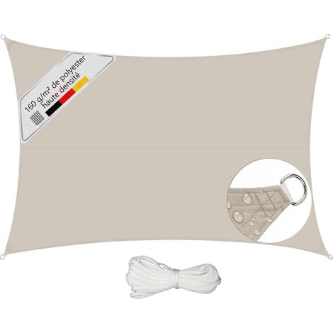 Voile d'ombrage Rectangulaire 3x5m Imperméable – PES 160g/m², avec Anneaux Acier Inoxydable, Scellement des Coutures et Protection UV Jusqu’à 95%, pour Balcon Terrasse Jardin, Taupe (1/5)