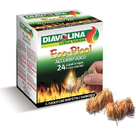Diavolina accendifuoco eco-ricci confezione da 24 spirali in legno e cera naturale per caminetti grill e stufe (1/2)