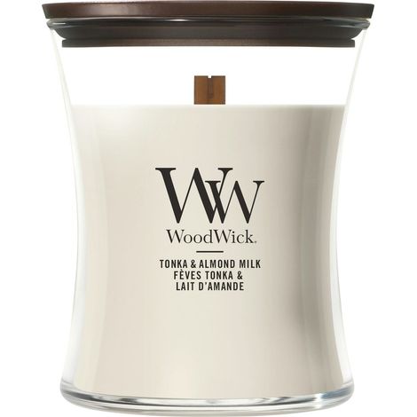 Candela Tonka & Almond Milk clessidra media 275g Neutri WoodWick