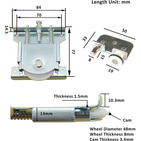 Set mit 2 Schiebetürrollen für Kleiderschränke, Möbelgleitrollen, Gleitset für Schrank- und Vitrinentüren, Ersatzrolle, Tragkraft 30 kg (1/3)