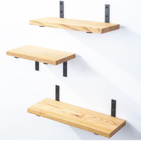 LAMO Manufaktur 3 Stück Wandregal Holz 42/36/30cm Schweberegal Massiv 100% Echtholz Hängeregal für Wohnzimmer, Schlafzimmer, Küche, Büro, Badezimmer Wandregale SET 3 Gerade Farbe: Natur (1/5)