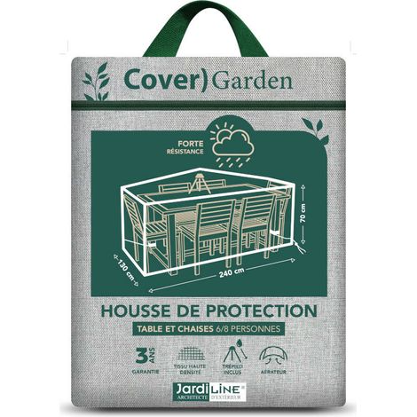 Housse de protection Cover Garden pour table rectangulaire 6-8 personnes + chaises, avec trépied - 240 x 130 x 70 cm - Jardiline