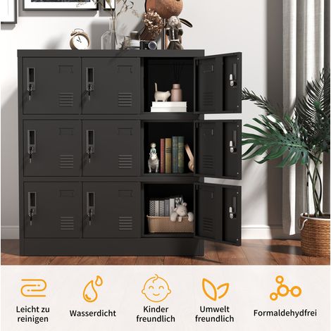 9-Türige Metall-Schränke für Büro, Fitnessstudio, Schule & Zuhause - Sicherer Aufbewahrungsschrank mit Kartenfach (Schwarz), H 100 cm × B 90 cm × T 40 cm (1/5)