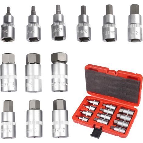 BUNTHAUS Jeu de 12 douilles Allen 1/2\" avec coffret en plastique, douilles à six pans creux 5-22 mm, 1/2\" pour clé Allen, jeu d'embouts hexagonaux 5-22 mm (1/5)