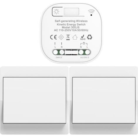 EU interrupteur sans fil sans piles kit interrupteur sans fil autoalimente va et vient sans fil sans pile radio interrupteur a distance eclairage domestique wireless switch (EU 1Gang 2V1 a) (1/5)