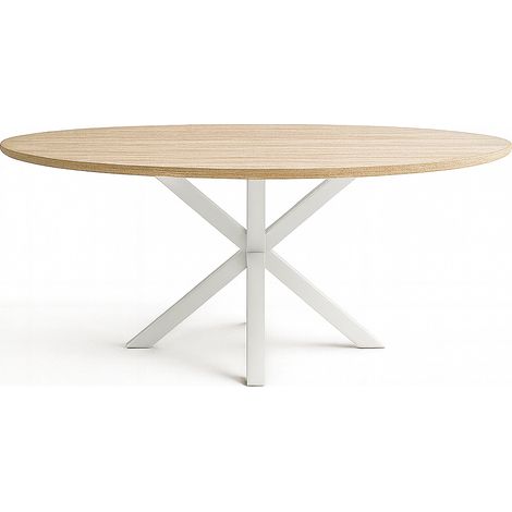 Mesa para comedor ovalada fija Md-Stacy acabado roble/blanco, 140cm(ancho) 75cm(altura) 80cm(fondo). (1/5)