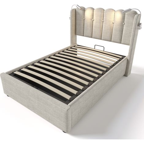 Lit coffre simple 90x200 en lin avec liseuse et USB HOMVRA (1/5)
