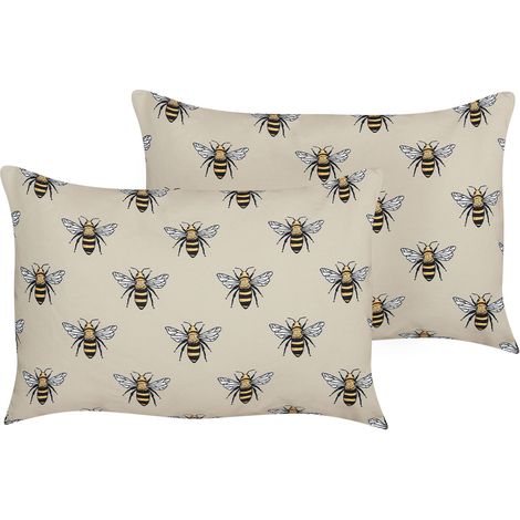 Set di 2 cuscini da giardino per esterni 40 x 60 rettangolari in poliestere con motivo ape Beige Canneto
