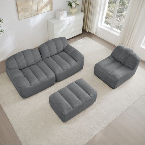 Divano angolare modulare 288x165x79 cm in tessuto grigio, 3 posti, senza montaggio - MEUBLIV (1/5)