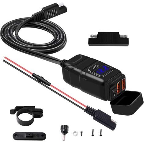 Adaptateur d'alimentation de Port de Chargeur Rapide USB Double Moto éTanche VoltmèTre et Marche/ArrêT (1/5)