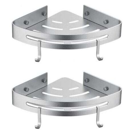 Eckduschablage – 2 Stück – kein Bohren erforderlich – bohrfreies Badezimmerregal, Duschkorb, wandmontierter, selbstklebender Duschhalter aus Aluminium, Shampoo-Organizer (t