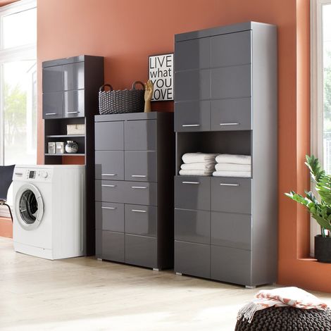 Badschrank Set ALTENA-19 in Grau Hochglanz, B/H/T: ca. 239/190/31 cm (1/5)