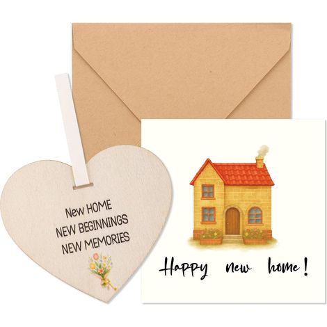 Carte Nouvelle Maison avec Plaque Cœur en Bois, Carte Pendaison Crémaillère Cadeau Nouveau Propriétaire Félicitations pour Nouvelle Maison ou Appartement pour Amis Femmes Hommes (1/5)