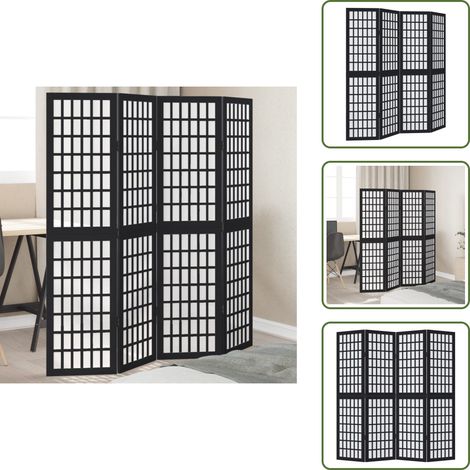 Biombo decorativo - vidaXL Biombo separador de 4 paneles madera maciza Paulownia negro - Partición de habitación