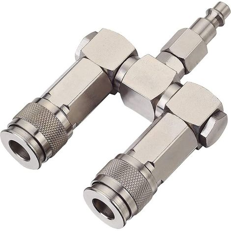 Connecteur de Tuyau D'Air 2 Voies Séparateur de Tuyau D'Air 1/4" Raccords de Compresseur D'Air Connecteurs Pivotants à 360 Degrés Accessoires de Remplacement (1/5)