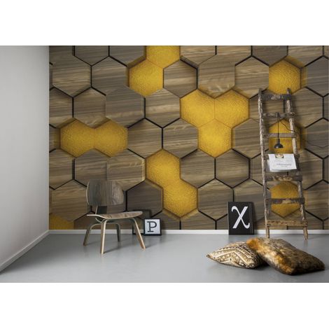 Papier peint panoramique classique,minimaliste,modern,rustique Woodcomb Olive (1/4)