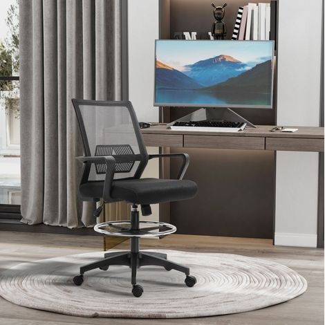 Chaise de bureau ergonomique 64x59x104-124 cm en plastique noir, réglable pour bureau FloraGrace (1/5)