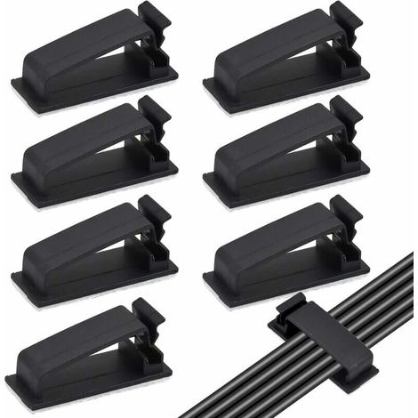 Bardusch-50PCS Noir Clips Câbles Adhésifs, Rangement de Câbles, Gestion de Câble pour Organiseur de Fils Electriques pour câbles Ethernet TV, Chargeur, Voiture, PC, Bureau, Maison, Cordon Électrique (1/5)