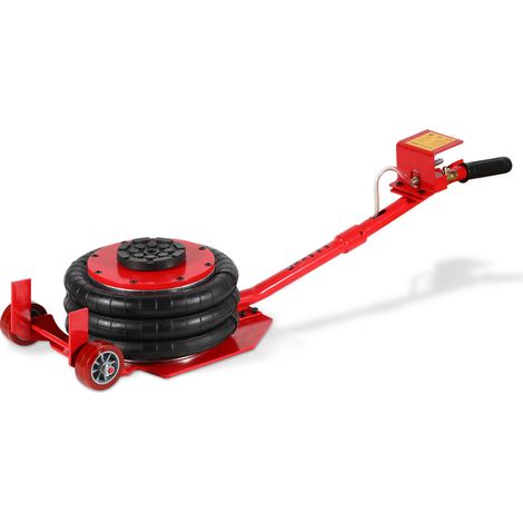 Jiubiaz Cric pneumatico 3 t, triplo cuscino d'aria, sollevamento 15-40 cm, manico lungo con ruote, raccordo G1/4 (1/5)