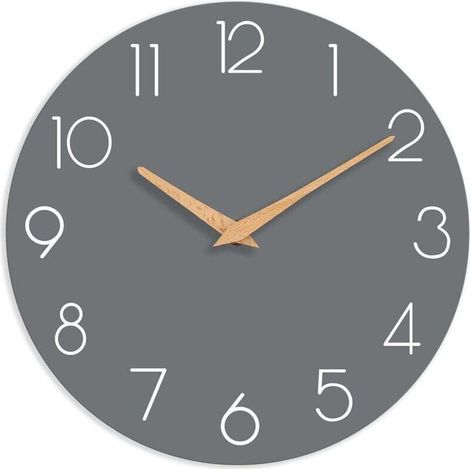 25 cm wooden wall clock, silent and tick-free, suitable for bedrooms, living rooms, offices and hotels (grey) (1/4)
