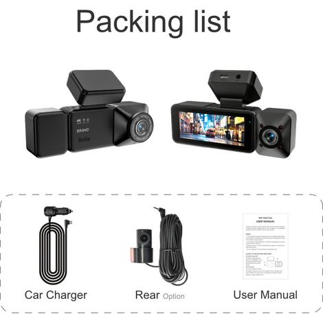 4K Ultra HD Dashcam mit 3-Zoll-Touchscreen – Dreifach-Objektiv (Front-/Innen-/Rückkamera) mit Nachtsicht und Parküberwachung – Hochleistungs-Fahrrekorder – Alovez